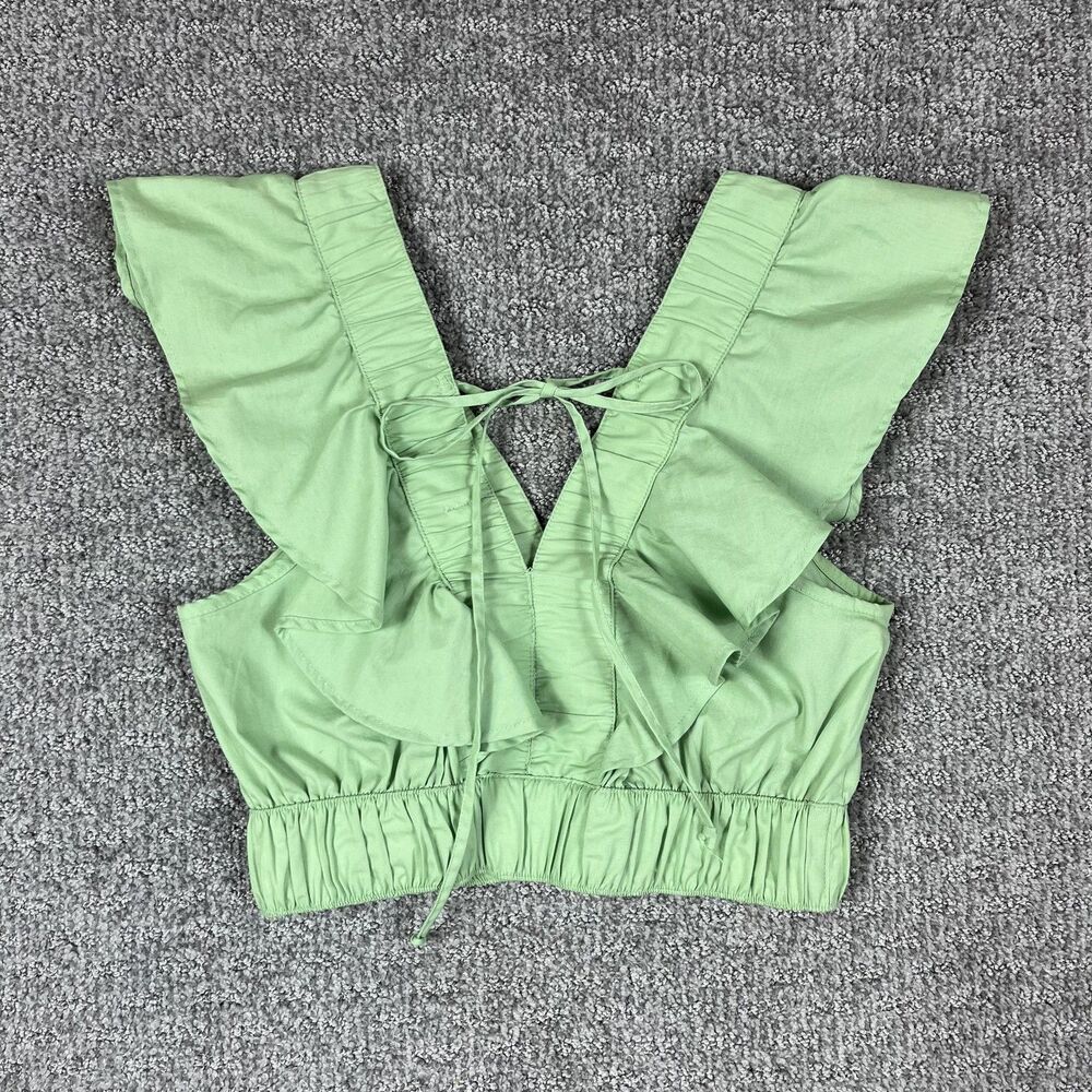 Japna Top Womens Medium Green Ruffle Crop Boho Coastal Western Beach Festival - Picture 2 of 6